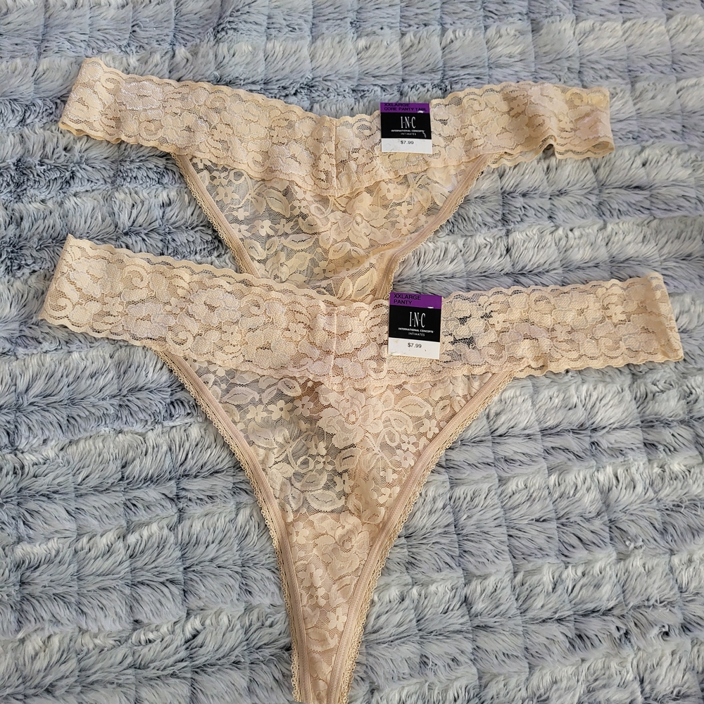 Nwt Lot Of‎ 2 INC Tan Lace Thongs Size XXL